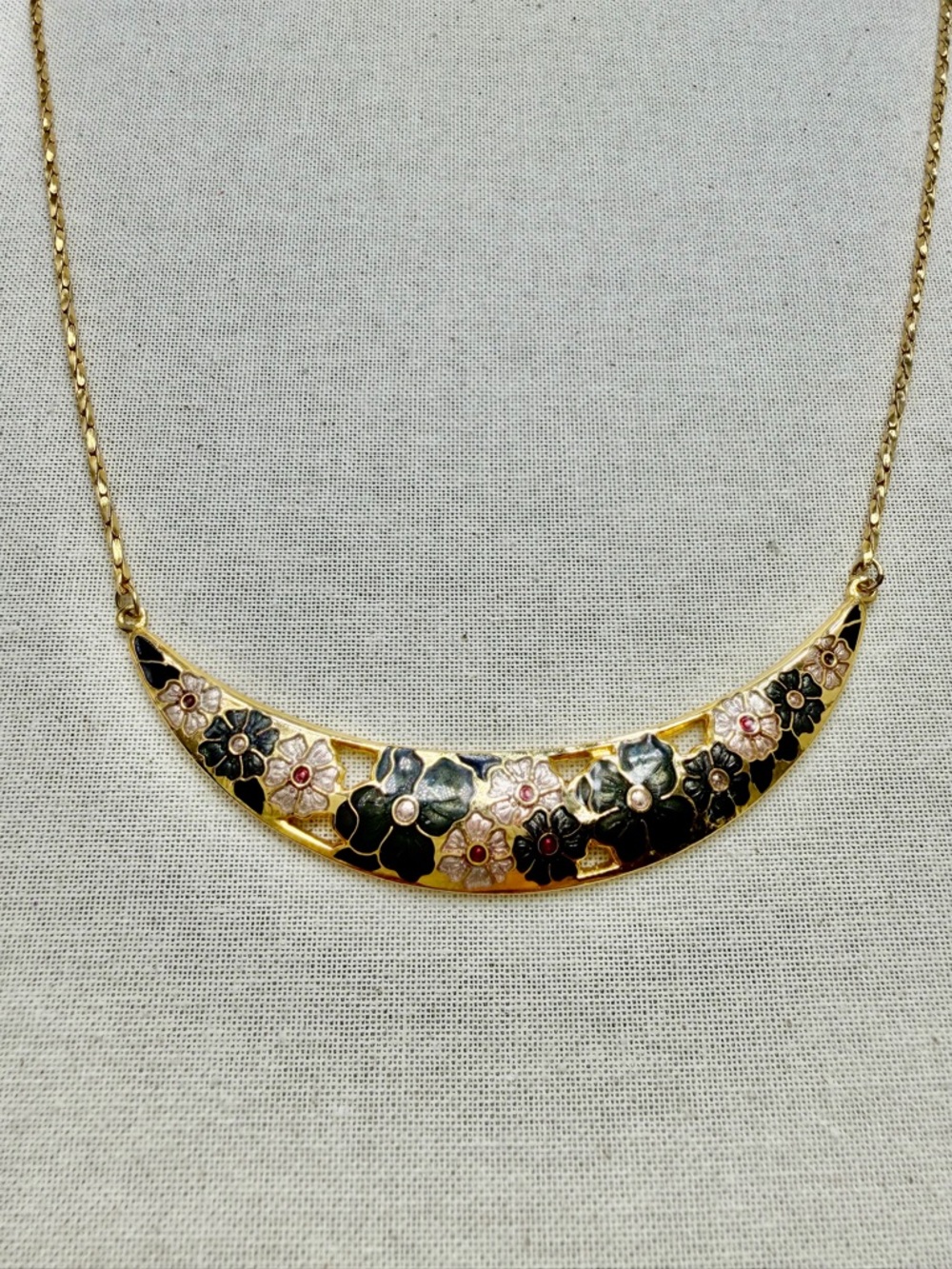 Vintage Cloisonné Charcoal and Pink Necklace #21SN